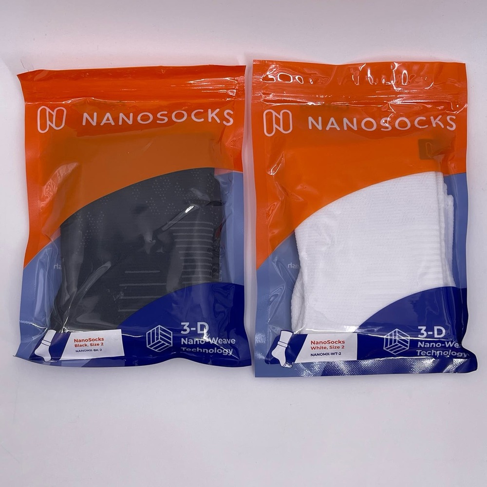 TWO Sz 2 NanoSocks 3D Nano-Weave Compression Socks Black White Unisex Adult